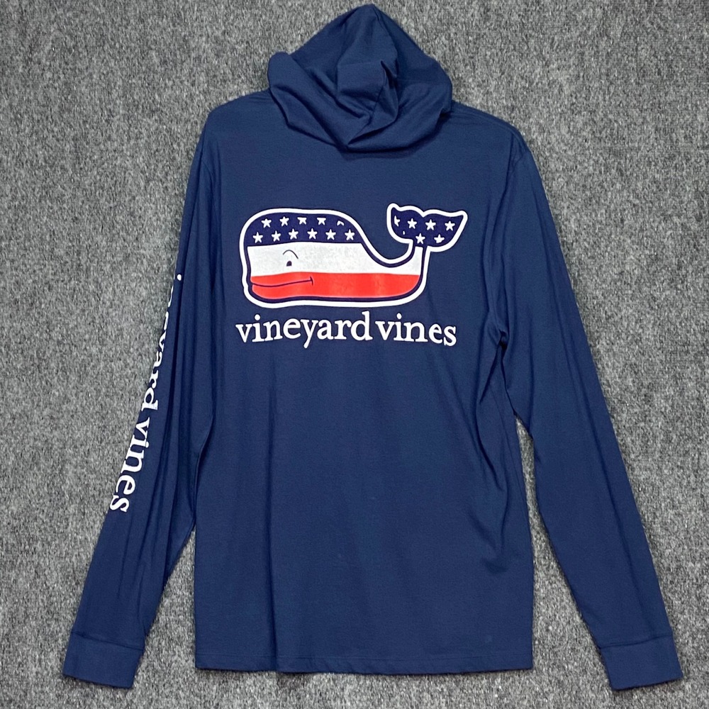 Vineyard Vines Mens Medium‎ Deep Bay American Whale Hoodie Long Sleeve T-Shirt